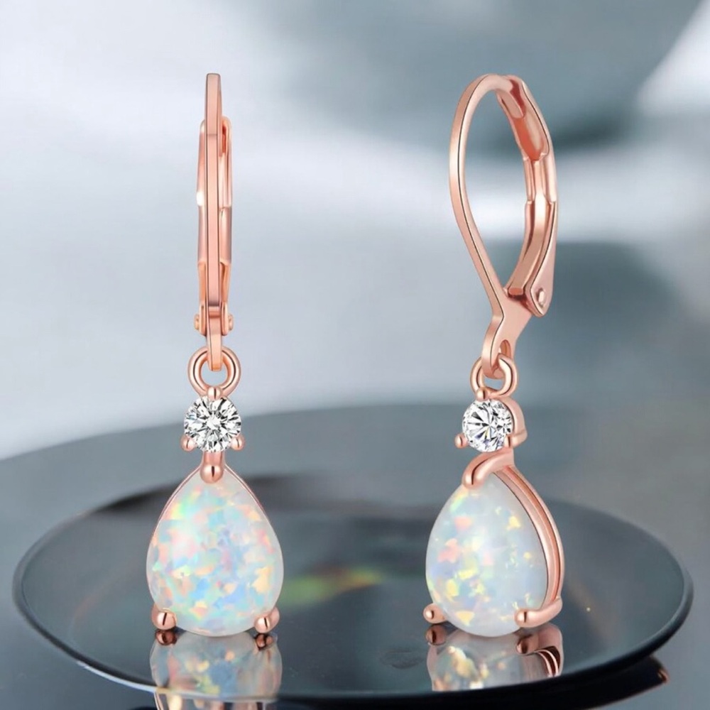 Fire Opal Rose Gold drop earrings. New.